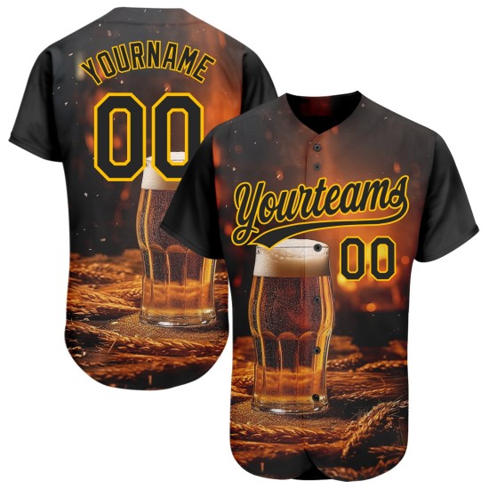Maglia da baseball Day Design Nero Giallo Autentico Birra Internazionale Modello Personalizzato 3D