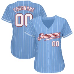 Maglia da baseball personalizzata leggera autentica a righe blu, bianca, bianca e rossa