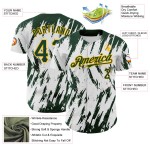 Maglia da baseball personalizzata 3D bianca con motivo astratto, autentica, verde-oro Maglia da baseball personalizzata 3D bianca con motivo astratto, autentica, verde-oro