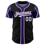 Maglia da baseball Forme Nero Personalizzata Autentica Colori 3 Bianco-Viola Maglia da baseball Forme Nero Personalizzata Autentica Colori 3 Bianco-Viola