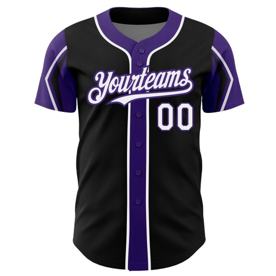 Maglia da baseball Forme Nero Personalizzata Autentica Colori 3 Bianco-Viola Maglia da baseball Forme Nero Personalizzata Autentica Colori 3 Bianco-Viola