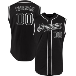 Maglia da baseball personalizzata autentica nera-bianca senza maniche