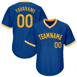 Maglia personalizzata autentica da baseball retrò in maglia a coste Royal bianco-oro