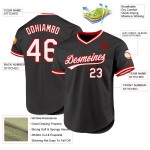 Maglia da baseball autentica retrò bianca e rossa personalizzata, nera Maglia da baseball autentica retrò bianca e rossa personalizzata, nera