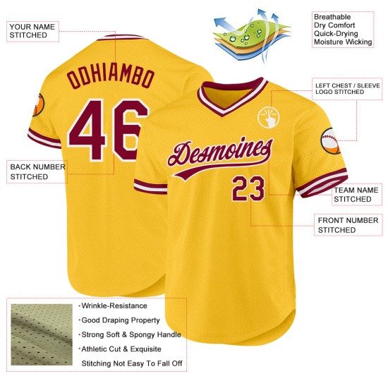 Maglia da baseball personalizzata autentica color oro, modello rétro marrone-bianco Maglia da baseball personalizzata autentica color oro, modello rétro marrone-bianco