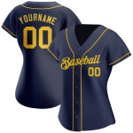 Maglia da baseball blu navy personalizzata oro-blu navy autentica Maglia da baseball blu navy personalizzata oro-blu navy autentica