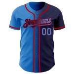 Maglia da baseball personalizzata autentica alla moda, blu navy sfumato blu-rosso elettrico Maglia da baseball personalizzata autentica alla moda, blu navy sfumato blu-rosso elettrico