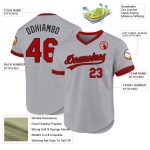 Maglia da baseball grigia personalizzata rosso-nera, stile retrò Maglia da baseball grigia personalizzata rosso-nera, stile retrò