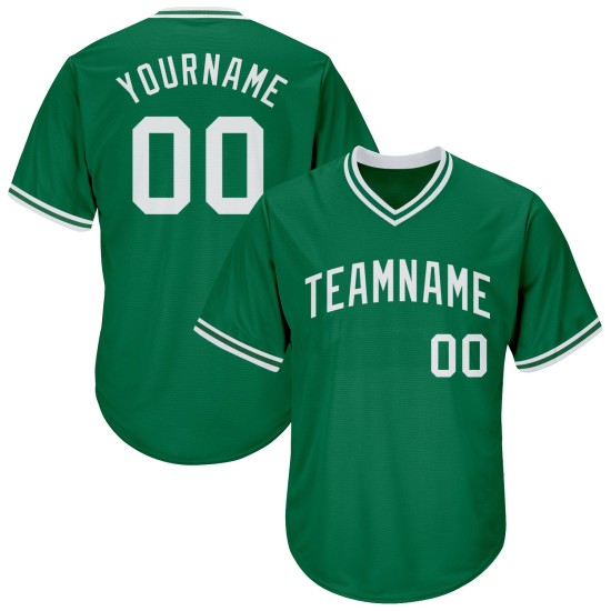 Maglia da baseball Kelly, autentica, personalizzata, in maglia a coste bianca, verde, retrò Maglia da baseball Kelly, autentica, personalizzata, in maglia a coste bianca, verde, retrò