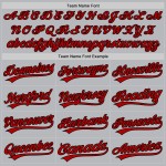 Maglia da baseball grigia personalizzata rosso-nera, stile retrò Maglia da baseball grigia personalizzata rosso-nera, stile retrò