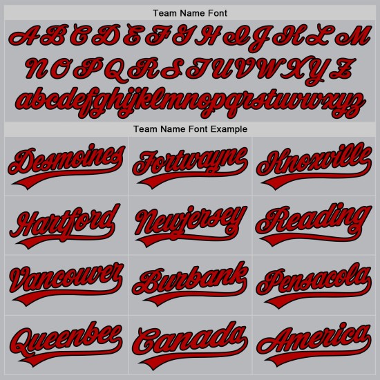 Maglia da baseball grigia personalizzata rosso-nera, stile retrò Maglia da baseball grigia personalizzata rosso-nera, stile retrò