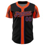 Maglia da baseball autentica personalizzata con 3 forme, colori nero, blu e arancione Maglia da baseball autentica personalizzata con 3 forme, colori nero, blu e arancione