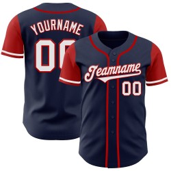 Maglia da baseball personalizzata blu navy, tono bianco-rosso, autentica, due pezzi