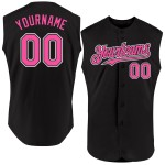Maglia da baseball rosa-bianca personalizzata nera senza maniche, autentica Maglia da baseball rosa-bianca personalizzata nera senza maniche, autentica