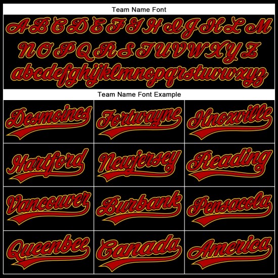Maglia da baseball autentica 3D personalizzata con motivo rosso-oro, tinta unita, nera e curva Maglia da baseball autentica 3D personalizzata con motivo rosso-oro, tinta unita, nera e curva