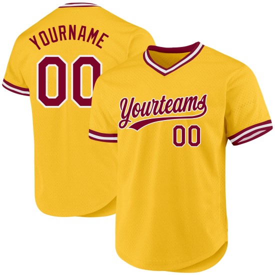 Maglia da baseball personalizzata autentica color oro, modello rétro marrone-bianco Maglia da baseball personalizzata autentica color oro, modello rétro marrone-bianco