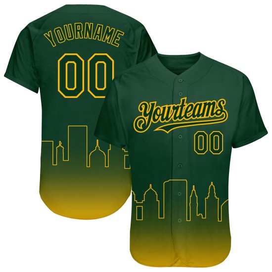 Maglia da baseball Oakland City, personalizzata in 3D, autentica, con effetto sfumato oro verde, edizione moda