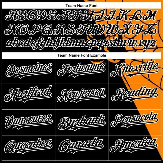 Maglia da baseball autentica con ragnatela, motivo Bay, nera, arancione e bianca, personalizzata