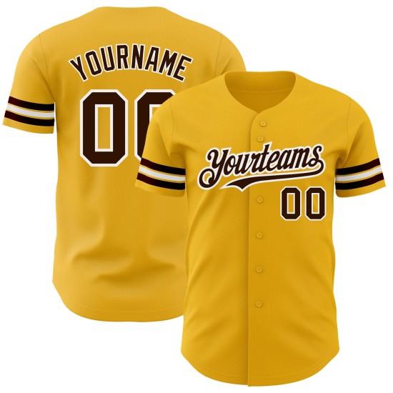 Maglia da baseball personalizzata, autentica, marrone-bianca, in oro Maglia da baseball personalizzata, autentica, marrone-bianca, in oro