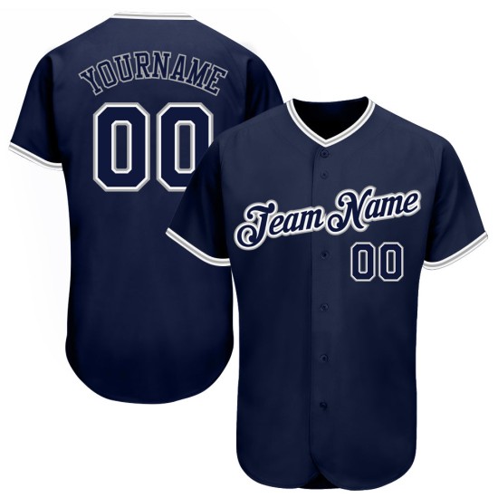 Maglia da baseball personalizzata blu navy-grigio autentica blu navy Maglia da baseball personalizzata blu navy-grigio autentica blu navy