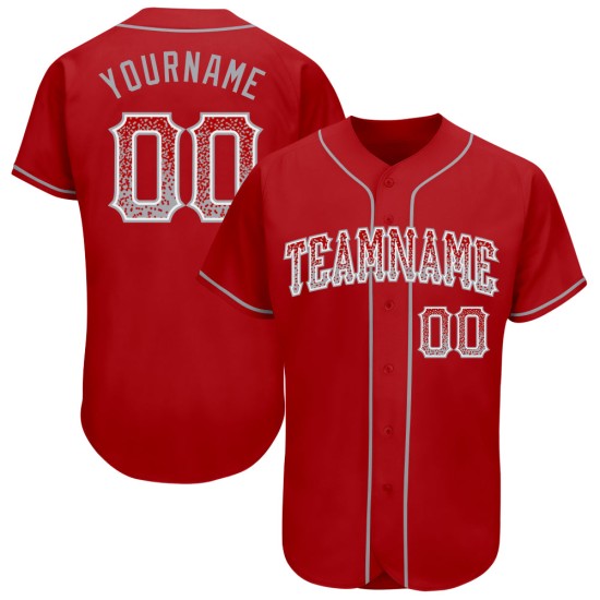Maglia da baseball autentica personalizzata alla moda rossa, grigia e bianca, modello Drift Maglia da baseball autentica personalizzata alla moda rossa, grigia e bianca, modello Drift