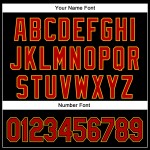 Maglia da baseball autentica 3D personalizzata con motivo rosso-oro, tinta unita, nera e curva Maglia da baseball autentica 3D personalizzata con motivo rosso-oro, tinta unita, nera e curva