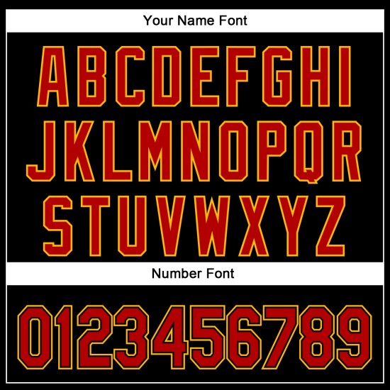 Maglia da baseball autentica 3D personalizzata con motivo rosso-oro, tinta unita, nera e curva Maglia da baseball autentica 3D personalizzata con motivo rosso-oro, tinta unita, nera e curva