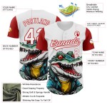 Maglia rossa personalizzata con motivo a coccodrillo bianco autentico da baseball, design 3D Maglia rossa personalizzata con motivo a coccodrillo bianco autentico da baseball, design 3D
