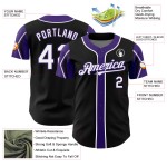 Maglia da baseball Forme Nero Personalizzata Autentica Colori 3 Bianco-Viola Maglia da baseball Forme Nero Personalizzata Autentica Colori 3 Bianco-Viola
