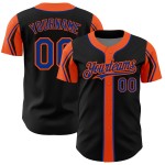 Maglia da baseball autentica personalizzata con 3 forme, colori nero, blu e arancione Maglia da baseball autentica personalizzata con 3 forme, colori nero, blu e arancione