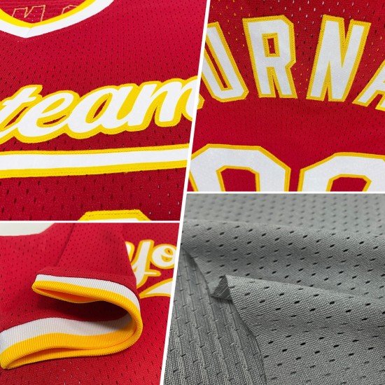 Maglia da baseball grigia personalizzata rosso-nera, stile retrò Maglia da baseball grigia personalizzata rosso-nera, stile retrò