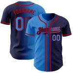 Maglia da baseball personalizzata autentica alla moda, blu navy sfumato blu-rosso elettrico Maglia da baseball personalizzata autentica alla moda, blu navy sfumato blu-rosso elettrico