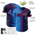 Maglia da baseball personalizzata autentica alla moda, blu navy sfumato blu-rosso elettrico Maglia da baseball personalizzata autentica alla moda, blu navy sfumato blu-rosso elettrico