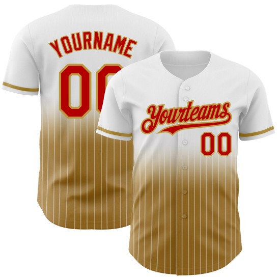 Maglia da baseball a righe autentica personalizzata, sfumata, oro bianco, rosso antico Maglia da baseball a righe autentica personalizzata, sfumata, oro bianco, rosso antico