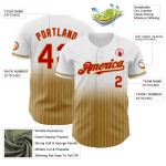 Maglia da baseball a righe autentica personalizzata, sfumata, oro bianco, rosso antico Maglia da baseball a righe autentica personalizzata, sfumata, oro bianco, rosso antico