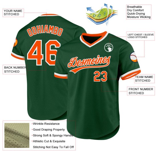 Maglia da baseball retrò arancione-bianca personalizzata verde autentica Maglia da baseball retrò arancione-bianca personalizzata verde autentica
