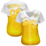 Maglia da baseball gialla e bianca con design personalizzato e autentico motivo 3D di Beer Baseball