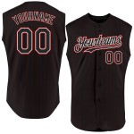 Maglia da baseball personalizzata senza maniche, rossa, bianca, autentica, a righe nere Maglia da baseball personalizzata senza maniche, rossa, bianca, autentica, a righe nere
