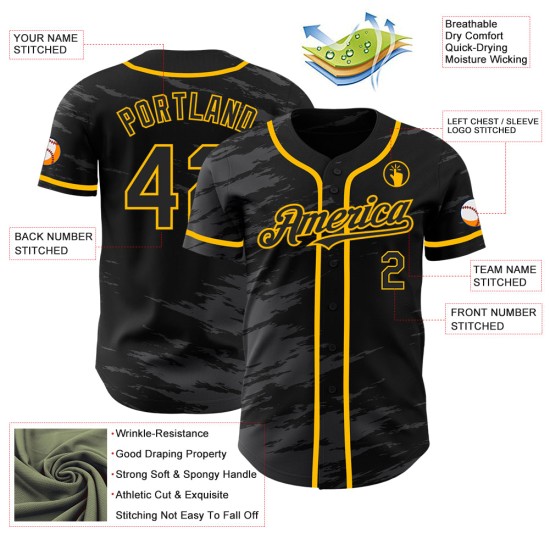 Maglia da baseball Splash Gray Ink Authentic Gold Custom Steel nera Maglia da baseball Splash Gray Ink Authentic Gold Custom Steel nera