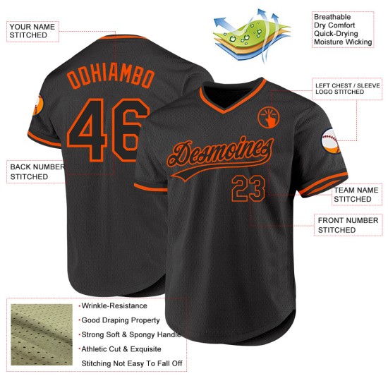 Maglia personalizzata arancione autentica retrò da baseball nera Maglia personalizzata arancione autentica retrò da baseball nera