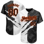Maglia da baseball autentica con motivo graffiato, 3D personalizzata, graffiti neri e arancioni Maglia da baseball autentica con motivo graffiato, 3D personalizzata, graffiti neri e arancioni