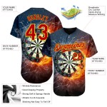 Maglia da baseball personalizzata con motivo fiamma rosso-oro, freccetta nera 3D, autentica Maglia da baseball personalizzata con motivo fiamma rosso-oro, freccetta nera 3D, autentica