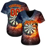 Maglia da baseball personalizzata con motivo fiamma rosso-oro, freccetta nera 3D, autentica Maglia da baseball personalizzata con motivo fiamma rosso-oro, freccetta nera 3D, autentica
