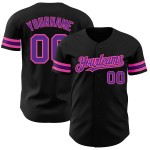 Maglia da baseball personalizzata nera viola-rosa autentica Maglia da baseball personalizzata nera viola-rosa autentica