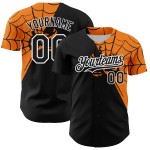 Maglia da baseball autentica con ragnatela, motivo Bay, nera, arancione e bianca, personalizzata