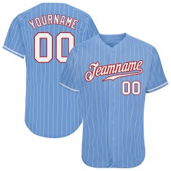Maglia da baseball personalizzata leggera autentica a righe blu, bianca, bianca e rossa