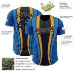 Maglia da baseball autentica blu navy e oro antico, design laterale personalizzato in 3D, motivo a strisce reali Maglia da baseball autentica blu navy e oro antico, design laterale personalizzato in 3D, motivo a strisce reali