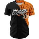 Maglia da baseball autentica con ragnatela, motivo Bay, nera, arancione e bianca, personalizzata