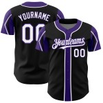 Maglia da baseball Forme Nero Personalizzata Autentica Colori 3 Bianco-Viola Maglia da baseball Forme Nero Personalizzata Autentica Colori 3 Bianco-Viola