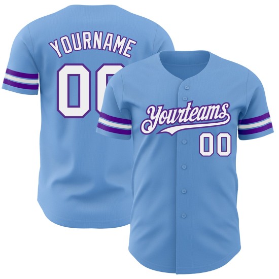 Maglia da baseball autentica bianca e viola, blu, personalizzata Maglia da baseball autentica bianca e viola, blu, personalizzata